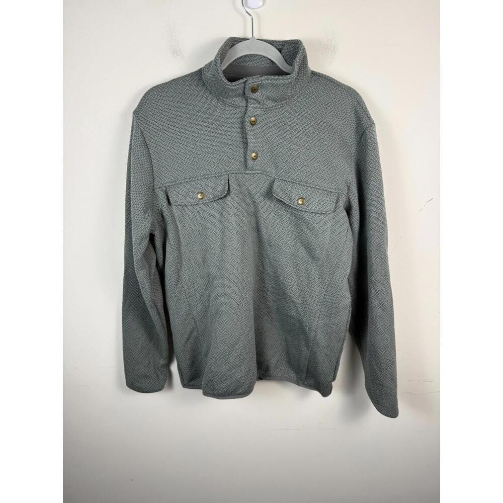 Taylor Stitch Pack Pullover Slate Green Mens 40 Medium Grid Fleece 1/4 Snap